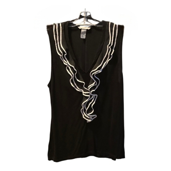 H&M Tops - H&M Black Sleeveless Ruffle V-Neck Tank with White Trim